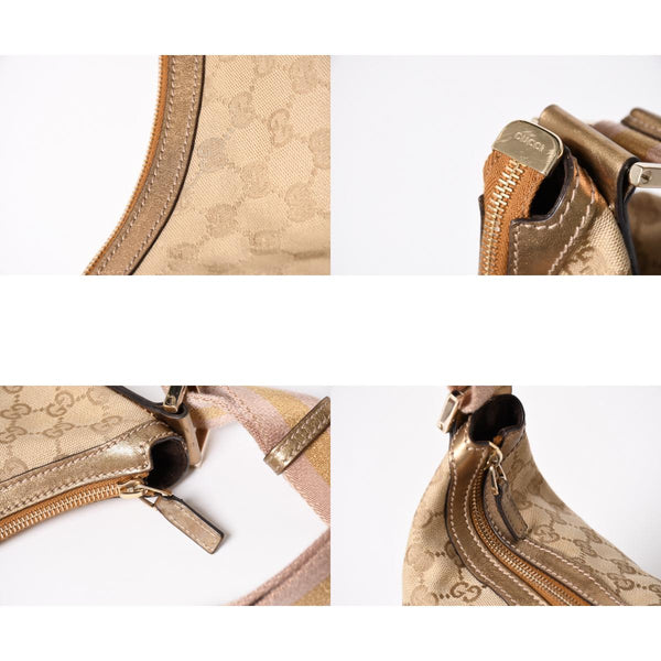 極美品 GUCCI グッチ GGクリスタル ショルダーバッグ GGキャンバス ホーボー 181092 1669 ベージュ ゴールド金具 中古 4a004959