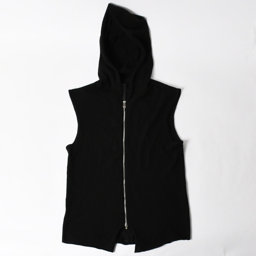 極美品 CHROME HEARTS クロムハーツ バッククロスパッチ カシミヤ フーデッドジップベスト ダガー ブラック Mサイズ シルバー925 中古 4a005603