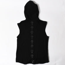 画像をギャラリービューアに読み込む, 極美品 CHROME HEARTS クロムハーツ バッククロスパッチ カシミヤ フーデッドジップベスト ダガー CHプラスボール カシミヤ レザーパッチ ダブルジップ ニット ブラック Mサイズ シルバー925 中古 4a005603