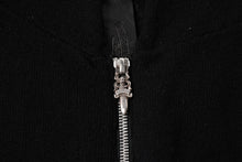 画像をギャラリービューアに読み込む, 極美品 CHROME HEARTS クロムハーツ バッククロスパッチ カシミヤ フーデッドジップベスト ダガー CHプラスボール カシミヤ レザーパッチ ダブルジップ ニット ブラック Mサイズ シルバー925 中古 4a005603