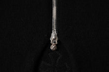 画像をギャラリービューアに読み込む, 極美品 CHROME HEARTS クロムハーツ バッククロスパッチ カシミヤ フーデッドジップベスト ダガー CHプラスボール カシミヤ レザーパッチ ダブルジップ ニット ブラック Mサイズ シルバー925 中古 4a005603