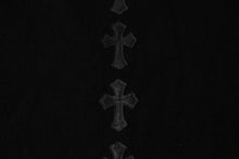 画像をギャラリービューアに読み込む, 極美品 CHROME HEARTS クロムハーツ バッククロスパッチ カシミヤ フーデッドジップベスト ダガー CHプラスボール カシミヤ レザーパッチ ダブルジップ ニット ブラック Mサイズ シルバー925 中古 4a005603