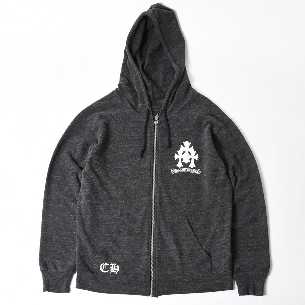 新品未使用 CHROME HEARTS クロムハーツ セメタリークロス ダガージップアップパーカー ポリエステル シルバー925 グレー サイズM 中古 4a005550