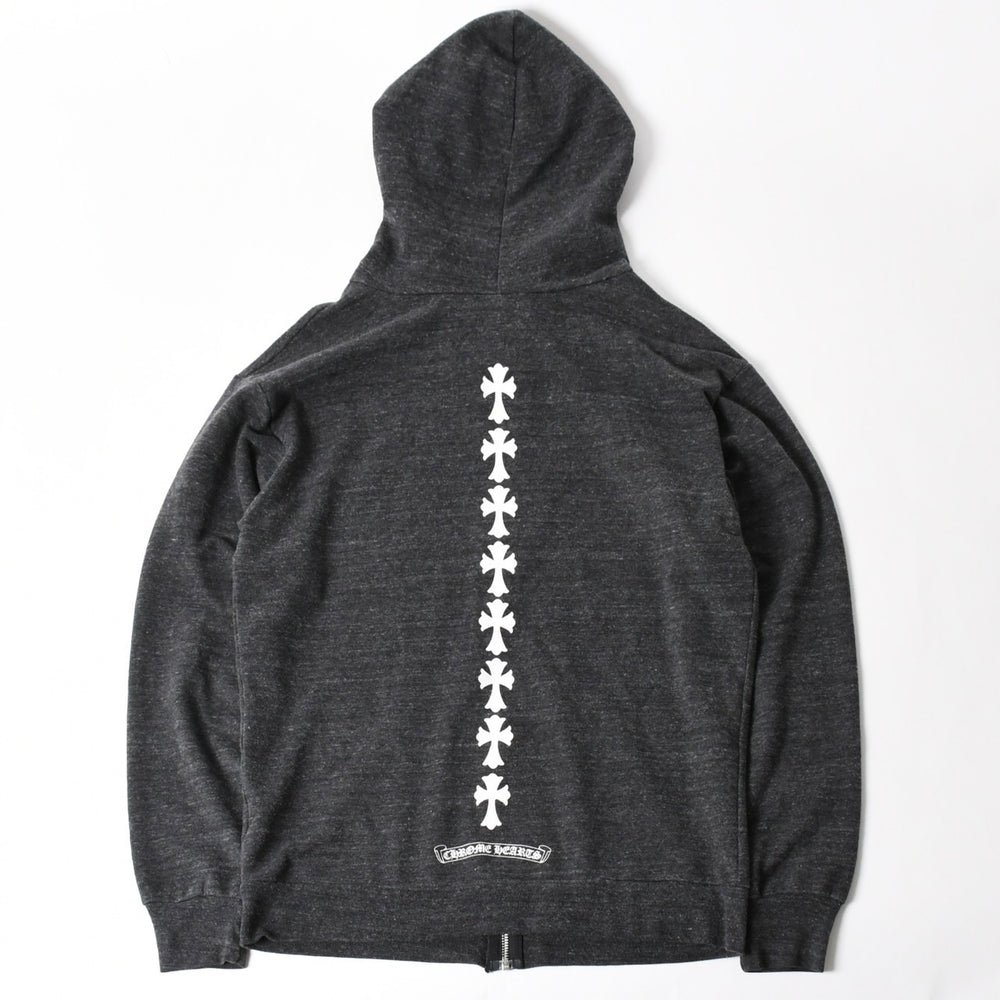 新品未使用 CHROME HEARTS クロムハーツ セメタリークロス ダガージップアップパーカー ポリエステル シルバー925 グレー サイズM 中古 4a005550