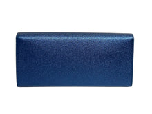Load image into Gallery viewer, 極美品 SAINT LAURENT サンローラン メタリック ロゴ クラッチバッグ ブルー レザー ゴールド金具 中古 4b011249