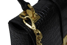 Load image into Gallery viewer, 極美品 SAINT LAURENT サンローラン メタリック ロゴ クラッチバッグ ブルー レザー ゴールド金具 中古 4b011249