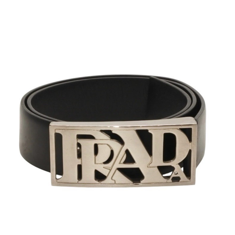 PRADA プラダ ベルト メタルバックル サイズ70/28 レザー ブラック シルバー金具 美品 中古 4b014160