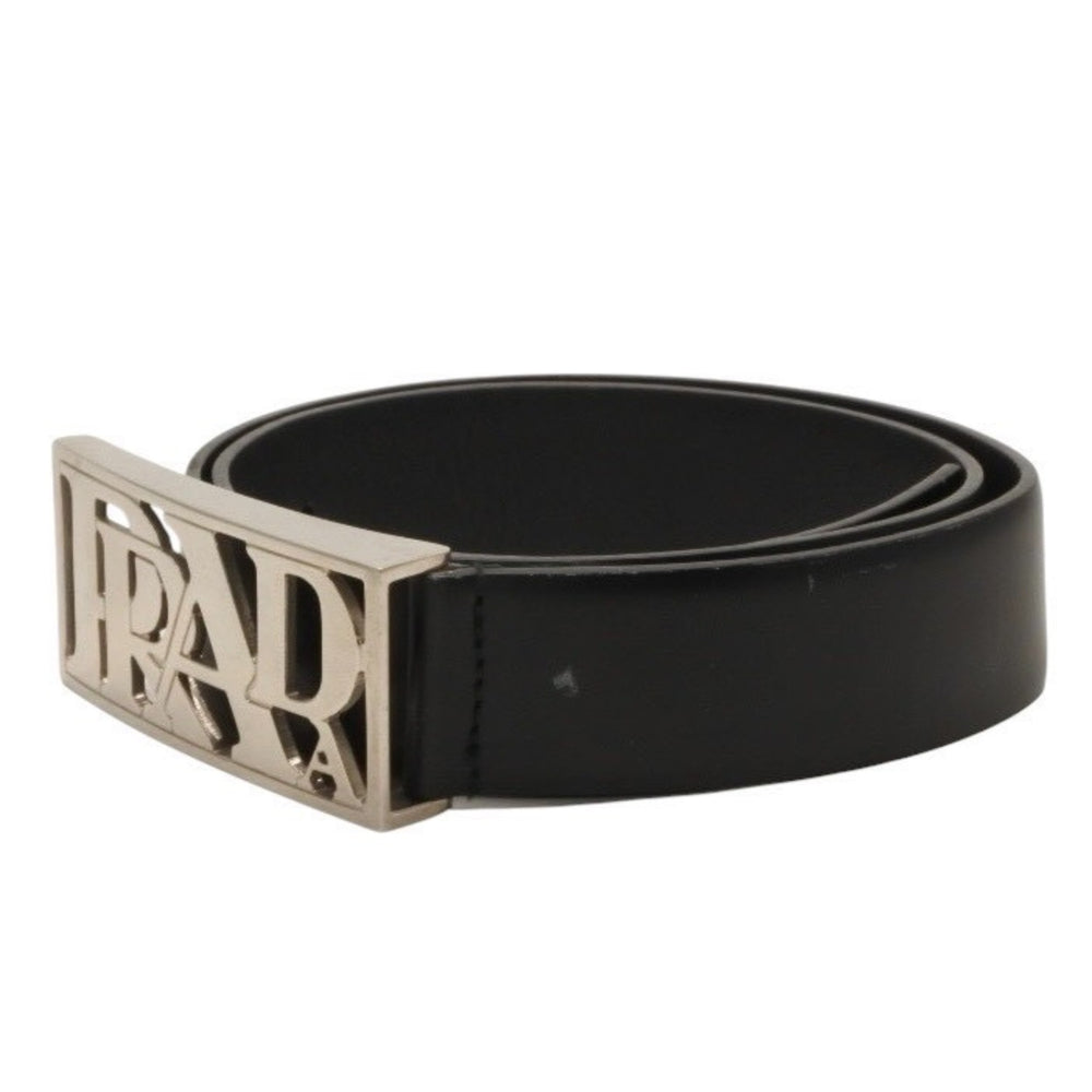 PRADA プラダ ベルト メタルバックル サイズ70/28 レザー ブラック シルバー金具 美品 中古 4b014160