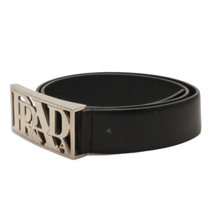 PRADA プラダ ベルト メタルバックル サイズ70/28 レザー ブラック シルバー金具 美品 中古 4b014160