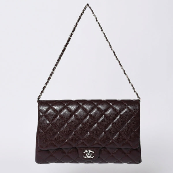 新品同様 CHANEL シャネル シングルフラップ Sチェーンショルダーバッグ 19番台 ココマーク キャビアスキン ワインレッド シルバー金具 中古 4a000620