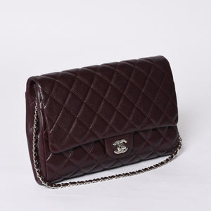新品同様 CHANEL シャネル シングルフラップ Sチェーンショルダーバッグ 19番台 ココマーク キャビアスキン ワインレッド シルバー金具 中古 4a000620