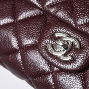 新品同様 CHANEL シャネル シングルフラップ Sチェーンショルダーバッグ 19番台 ココマーク キャビアスキン ワインレッド シルバー金具 中古 4a000620