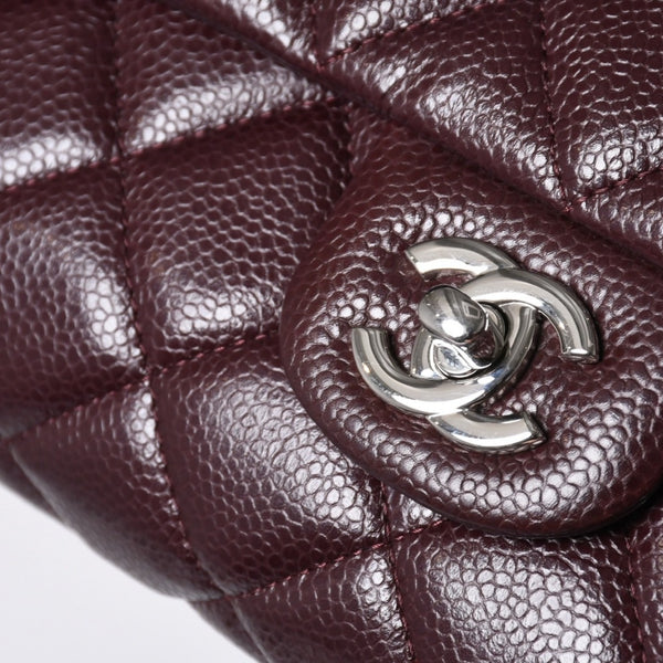 新品同様 CHANEL シャネル シングルフラップ Sチェーンショルダーバッグ 19番台 ココマーク キャビアスキン ワインレッド シルバー金具 中古 4a000620