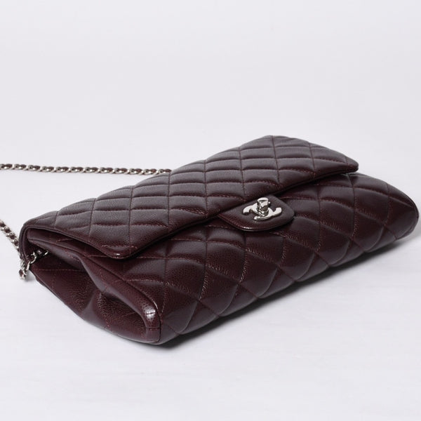新品同様 CHANEL シャネル シングルフラップ Sチェーンショルダーバッグ 19番台 ココマーク キャビアスキン ワインレッド シルバー金具 中古 4a000620
