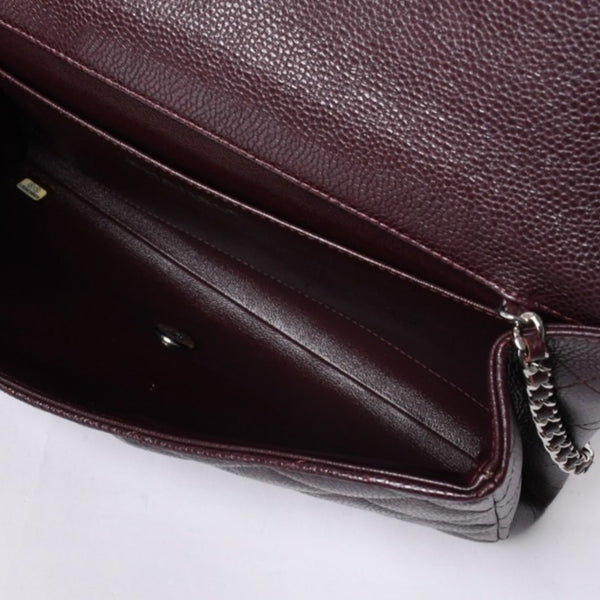 新品同様 CHANEL シャネル シングルフラップ Sチェーンショルダーバッグ 19番台 ココマーク キャビアスキン ワインレッド シルバー金具 中古 4a000620