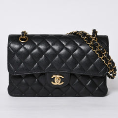 極美品 CHANEL シャネル マトラッセ23 Wフラップ Wチェーンショルダーバッグ ランダム番台 キャビアスキン ブラック 中古 4a000775