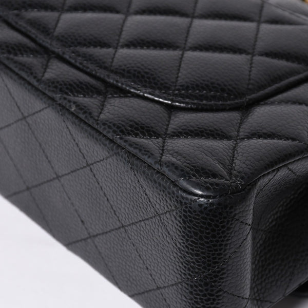 極美品 CHANEL シャネル マトラッセ23 Wフラップ Wチェーンショルダーバッグ ランダム番台 キャビアスキン ブラック 中古 4a000775