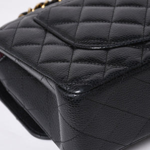 極美品 CHANEL シャネル マトラッセ23 Wフラップ Wチェーンショルダーバッグ ランダム番台 キャビアスキン ブラック 中古 4a000775