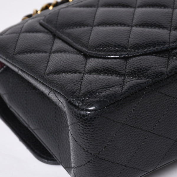 極美品 CHANEL シャネル マトラッセ23 Wフラップ Wチェーンショルダーバッグ ランダム番台 キャビアスキン ブラック 中古 4a000775