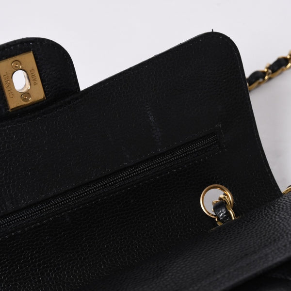極美品 CHANEL シャネル マトラッセ23 Wフラップ Wチェーンショルダーバッグ ランダム番台 キャビアスキン ブラック 中古 4a000775