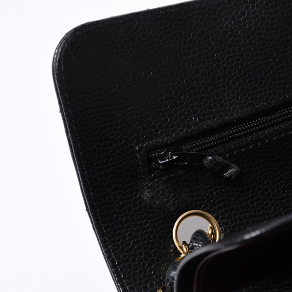 極美品 CHANEL シャネル マトラッセ23 Wフラップ Wチェーンショルダーバッグ ランダム番台 キャビアスキン ブラック 中古 4a000775