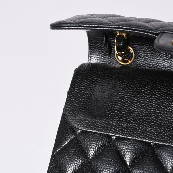 極美品 CHANEL シャネル マトラッセ23 Wフラップ Wチェーンショルダーバッグ ランダム番台 キャビアスキン ブラック 中古 4a000775
