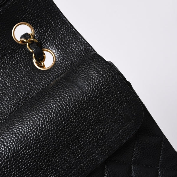 極美品 CHANEL シャネル マトラッセ23 Wフラップ Wチェーンショルダーバッグ ランダム番台 キャビアスキン ブラック 中古 4a000775