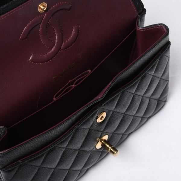 極美品 CHANEL シャネル マトラッセ23 Wフラップ Wチェーンショルダーバッグ ランダム番台 キャビアスキン ブラック 中古 4a000775
