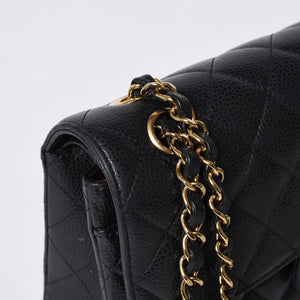 極美品 CHANEL シャネル マトラッセ23 Wフラップ Wチェーンショルダーバッグ ランダム番台 キャビアスキン ブラック 中古 4a000775