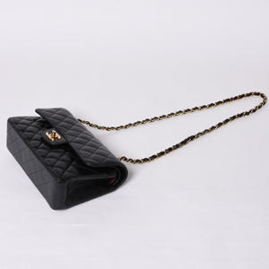 極美品 CHANEL シャネル マトラッセ23 Wフラップ Wチェーンショルダーバッグ ランダム番台 キャビアスキン ブラック 中古 4a000775