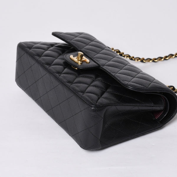 極美品 CHANEL シャネル マトラッセ23 Wフラップ Wチェーンショルダーバッグ ランダム番台 キャビアスキン ブラック 中古 4a000775