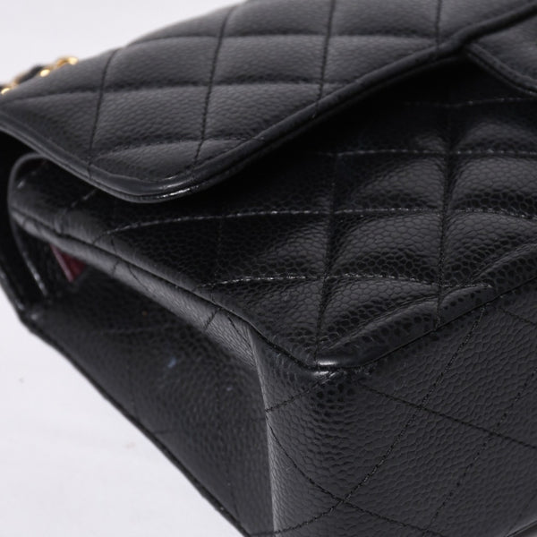 極美品 CHANEL シャネル マトラッセ23 Wフラップ Wチェーンショルダーバッグ ランダム番台 キャビアスキン ブラック 中古 4a000775