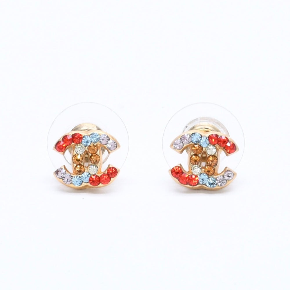 Very Good Condition CHANEL Earrings Coco Mark Rhinestone Gold Multicolor 03C Engraved Weight Approx. 1.54g Used 4a005157