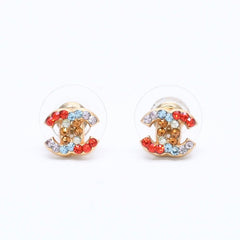 極美品 CHANEL シャネル ピアス イヤリング ココマーク ラインストーン ゴールド マルチカラー 03C刻印 重量約1.54g 中古 4a005157