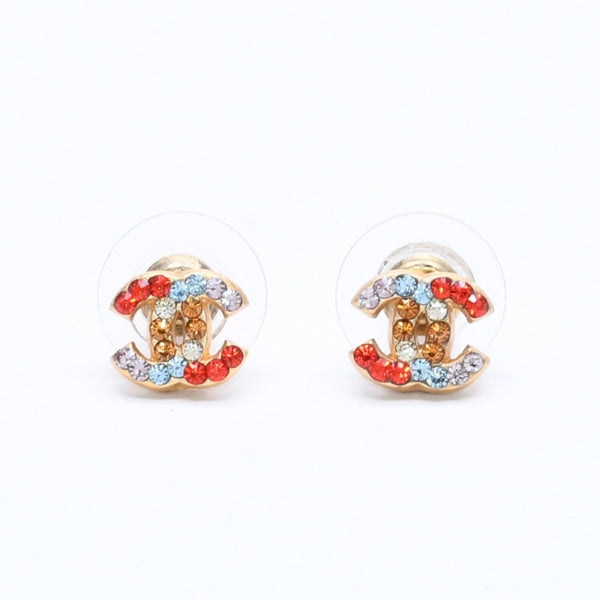 極美品 CHANEL シャネル ピアス イヤリング ココマーク ラインストーン ゴールド マルチカラー 03C刻印 重量約1.54g 中古 4a005157