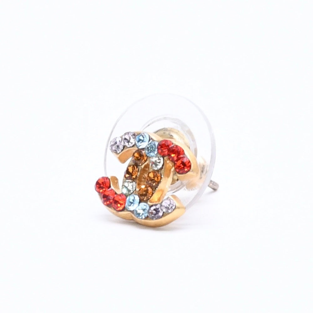 Very Good Condition CHANEL Earrings Coco Mark Rhinestone Gold Multicolor 03C Engraved Weight Approx. 1.54g Used 4a005157