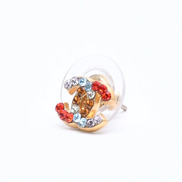 極美品 CHANEL シャネル ピアス イヤリング ココマーク ラインストーン ゴールド マルチカラー 03C刻印 重量約1.54g 中古 4a005157