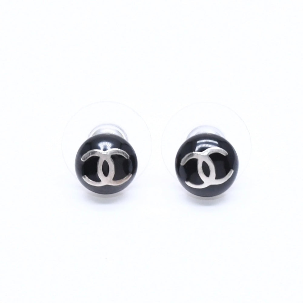 極美品 CHANEL シャネル ボタンピアス ピアス ココマーク ブラック シルバー 03C刻印 重量約2.42g 中古 4a005149