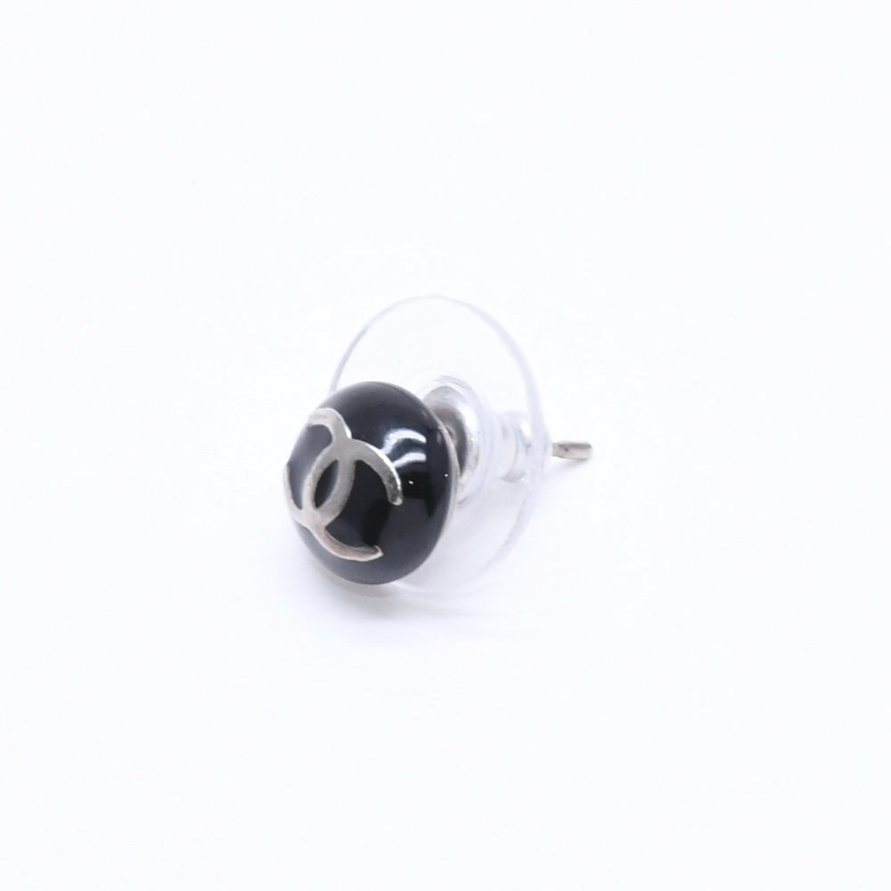 極美品 CHANEL シャネル ボタンピアス ピアス ココマーク ブラック シルバー 03C刻印 重量約2.42g 中古 4a005149
