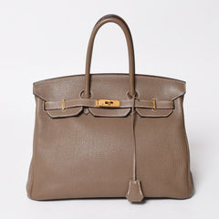 HERMES エルメス BIRKIN バーキン35 エトープ ゴールド金具 トリヨンクレマンス ハンドバッグ □P刻印 美品 中古 4a008391