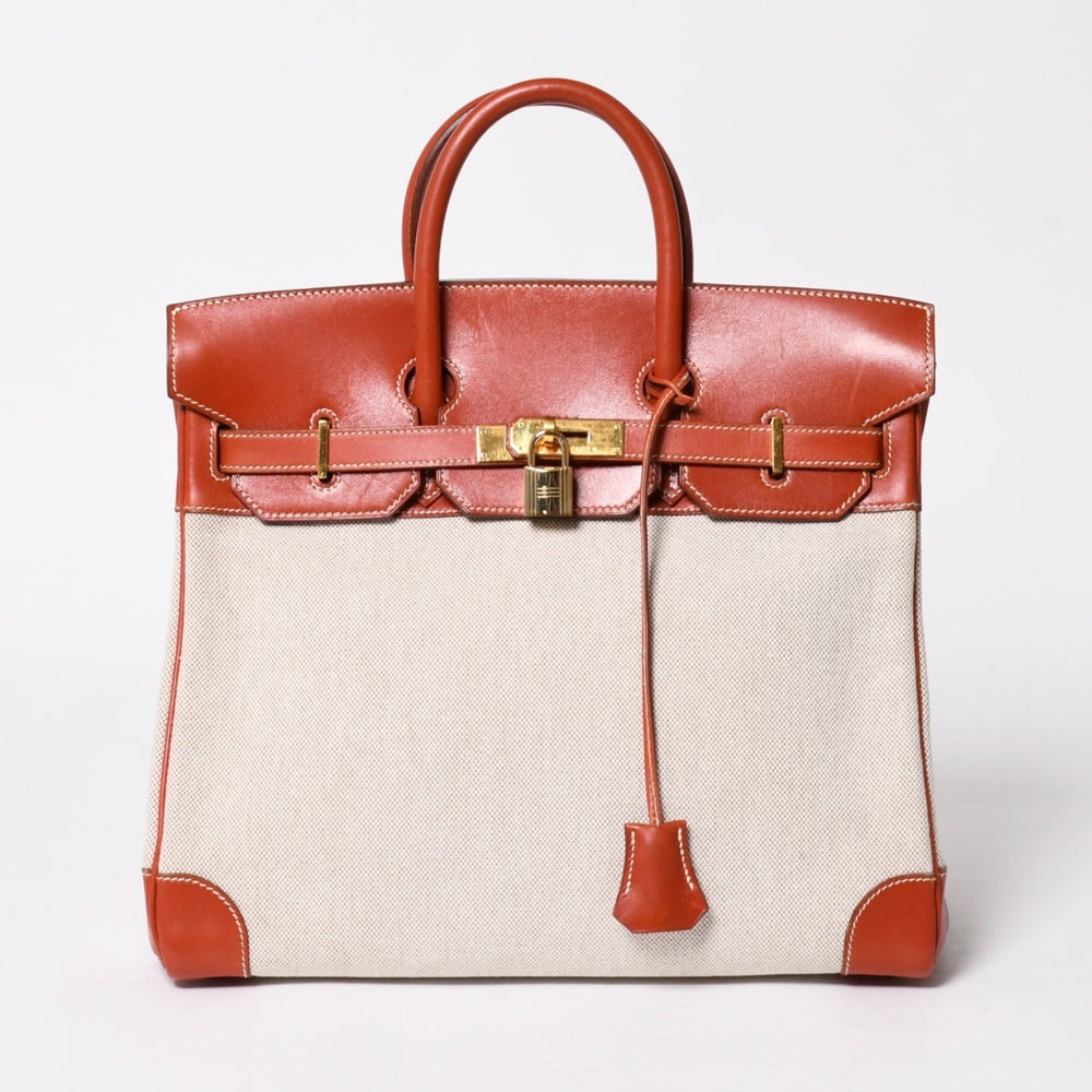 極美品 HERMES エルメス オータクロア 32 ハンドバッグ ハバナ カーフスキン トワルアッシュ ゴールド金具 レディース ⚪︎Y刻印 中古 4a008394
