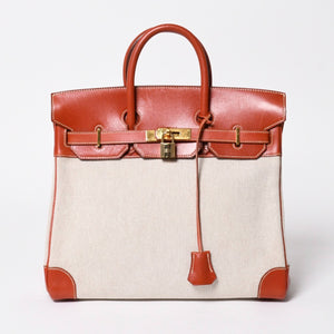 極美品 HERMES エルメス オータクロア 32 ハンドバッグ ハバナ カーフスキン トワルアッシュ ゴールド金具 レディース ⚪︎Y刻印 中古 4a008394