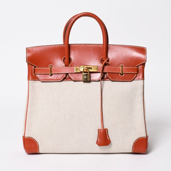 極美品 HERMES エルメス オータクロア 32 ハンドバッグ ハバナ カーフスキン トワルアッシュ ゴールド金具 レディース ⚪︎Y刻印 中古 4a008394