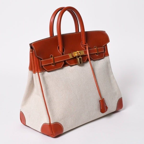 極美品 HERMES エルメス オータクロア 32 ハンドバッグ ハバナ カーフスキン トワルアッシュ ゴールド金具 レディース ⚪︎Y刻印 中古 4a008394