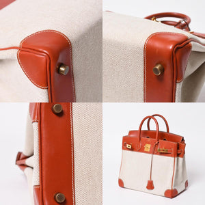 極美品 HERMES エルメス オータクロア 32 ハンドバッグ ハバナ カーフスキン トワルアッシュ ゴールド金具 レディース ⚪︎Y刻印 中古 4a008394