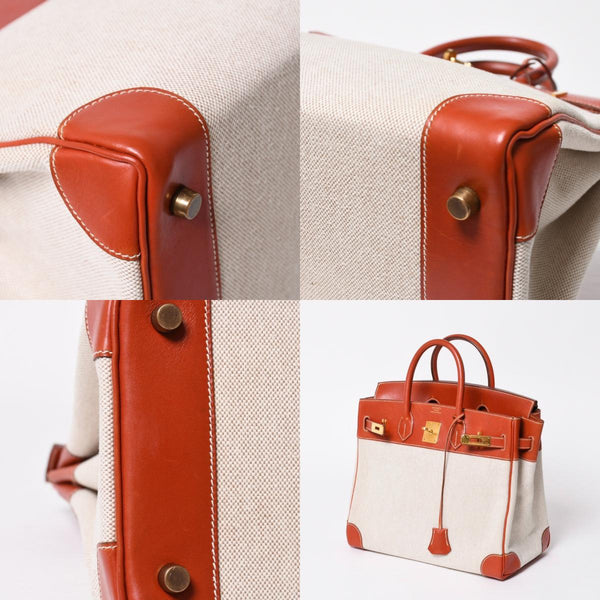 極美品 HERMES エルメス オータクロア 32 ハンドバッグ ハバナ カーフスキン トワルアッシュ ゴールド金具 レディース ⚪︎Y刻印 中古 4a008394
