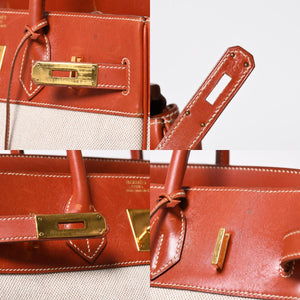 極美品 HERMES エルメス オータクロア 32 ハンドバッグ ハバナ カーフスキン トワルアッシュ ゴールド金具 レディース ⚪︎Y刻印 中古 4a008394
