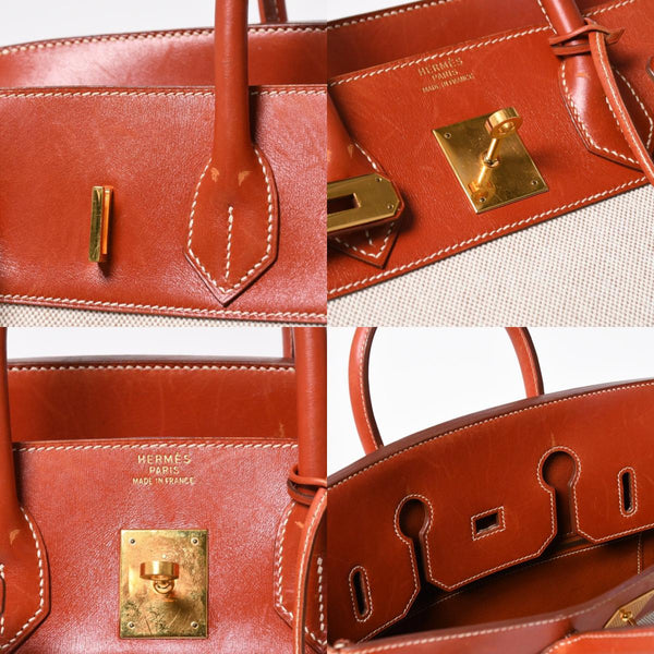 極美品 HERMES エルメス オータクロア 32 ハンドバッグ ハバナ カーフスキン トワルアッシュ ゴールド金具 レディース ⚪︎Y刻印 中古 4a008394