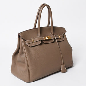 HERMES エルメス BIRKIN バーキン35 エトープ ゴールド金具 トリヨンクレマンス ハンドバッグ □P刻印 美品 中古 4a008391