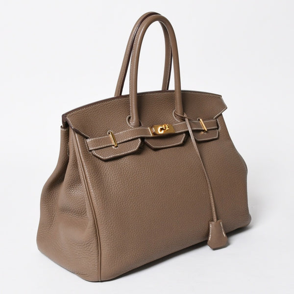 HERMES エルメス BIRKIN バーキン35 エトープ ゴールド金具 トリヨンクレマンス ハンドバッグ □P刻印 美品 中古 4a008391
